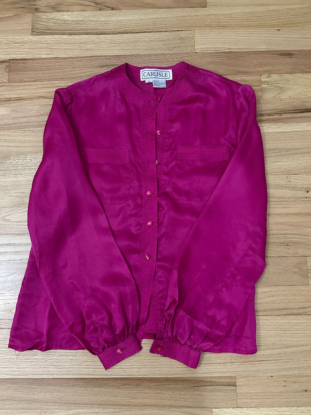 Vintage Carlisle 100% Silk Fuchsia Pink Button-Up Blouse